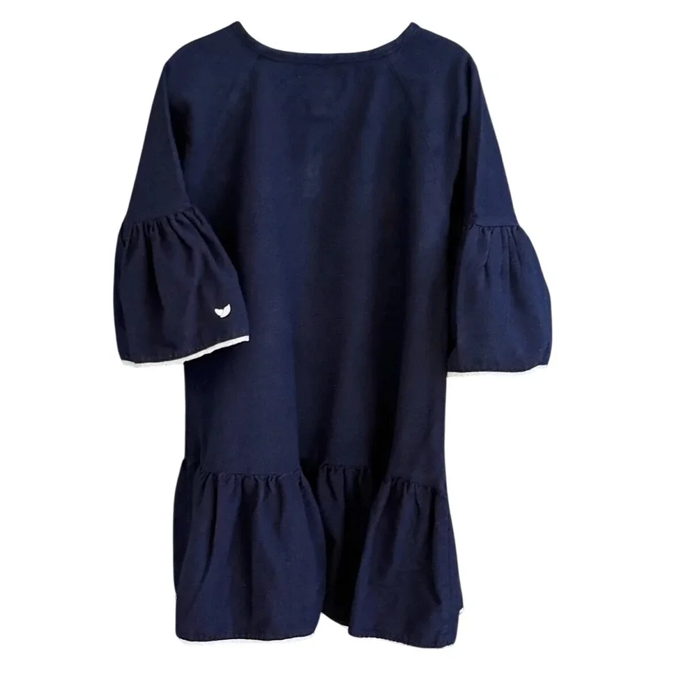 PETITE PLUME Arabella Nightgown Gown NAVY BLUE FLANNEL White Lace Trim GIRLS 14